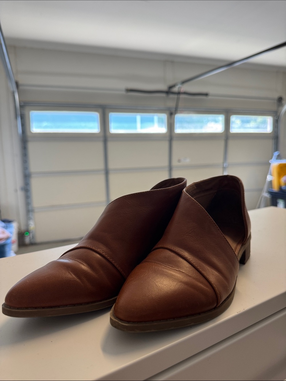 Brown Leather Pointed Toe Slip-On Booties
